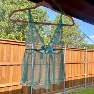 Sheer Lace Babydoll Lingerie in Aqua